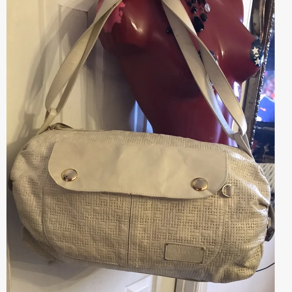 RARE BLOOMINGDALES ALEYA NEW YORK CREAM LEATHER WOVEN HANDBAG LARGE PURSE-